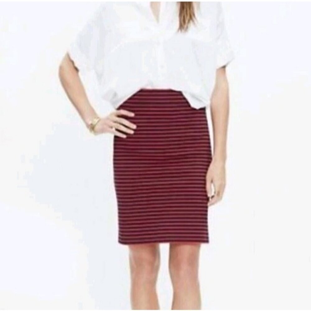 Madewell Slim Tight Skirt Women Sz XS Orange Navy Striped Pull On Stretch Preppy